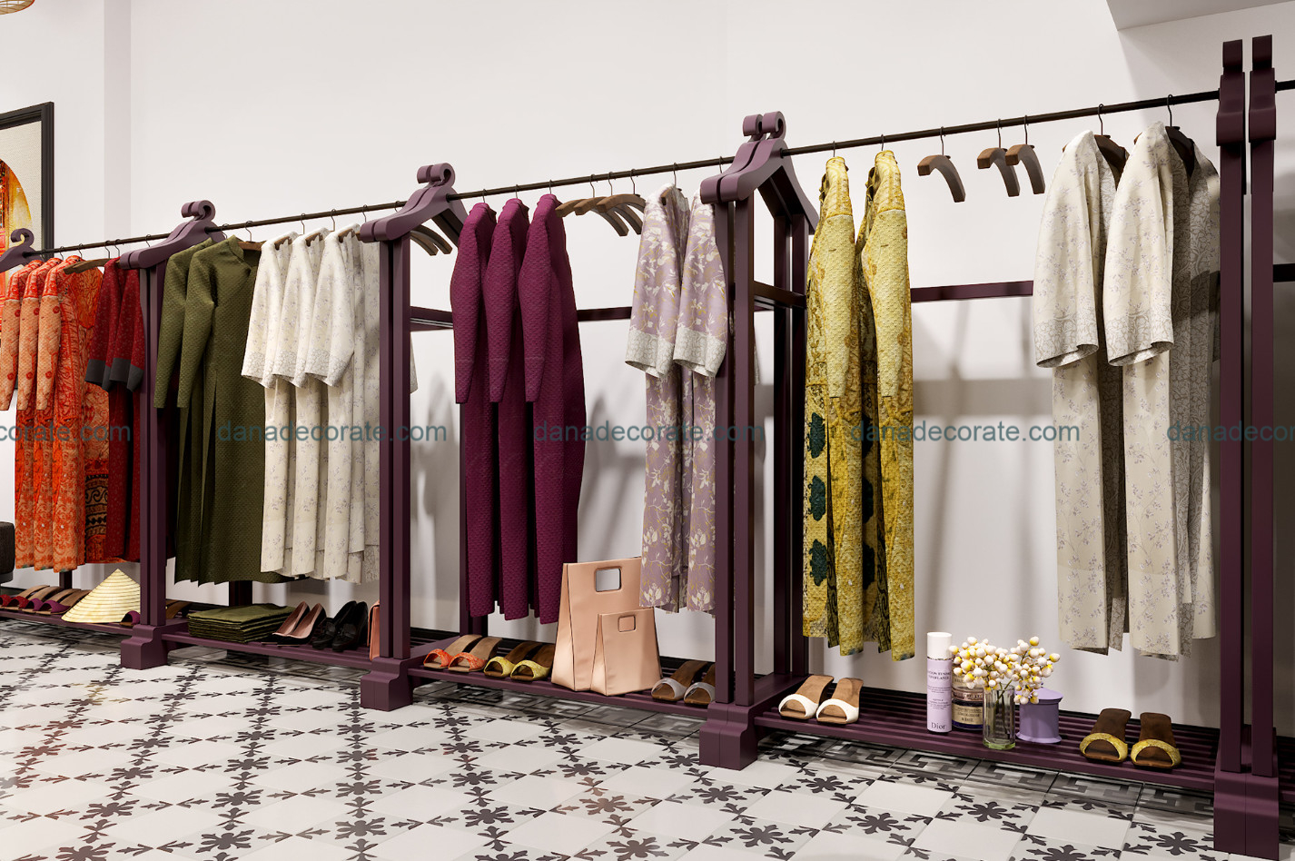 Thiết kế thi công nội thất shop áo dài truyền thống phong cách kết hợp hiện đại và tân cổ