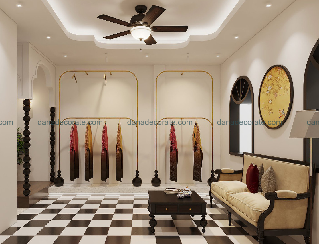 Thiết kế thi công nội thất shop áo dài truyền thống phong cách kết hợp hiện đại và tân cổ