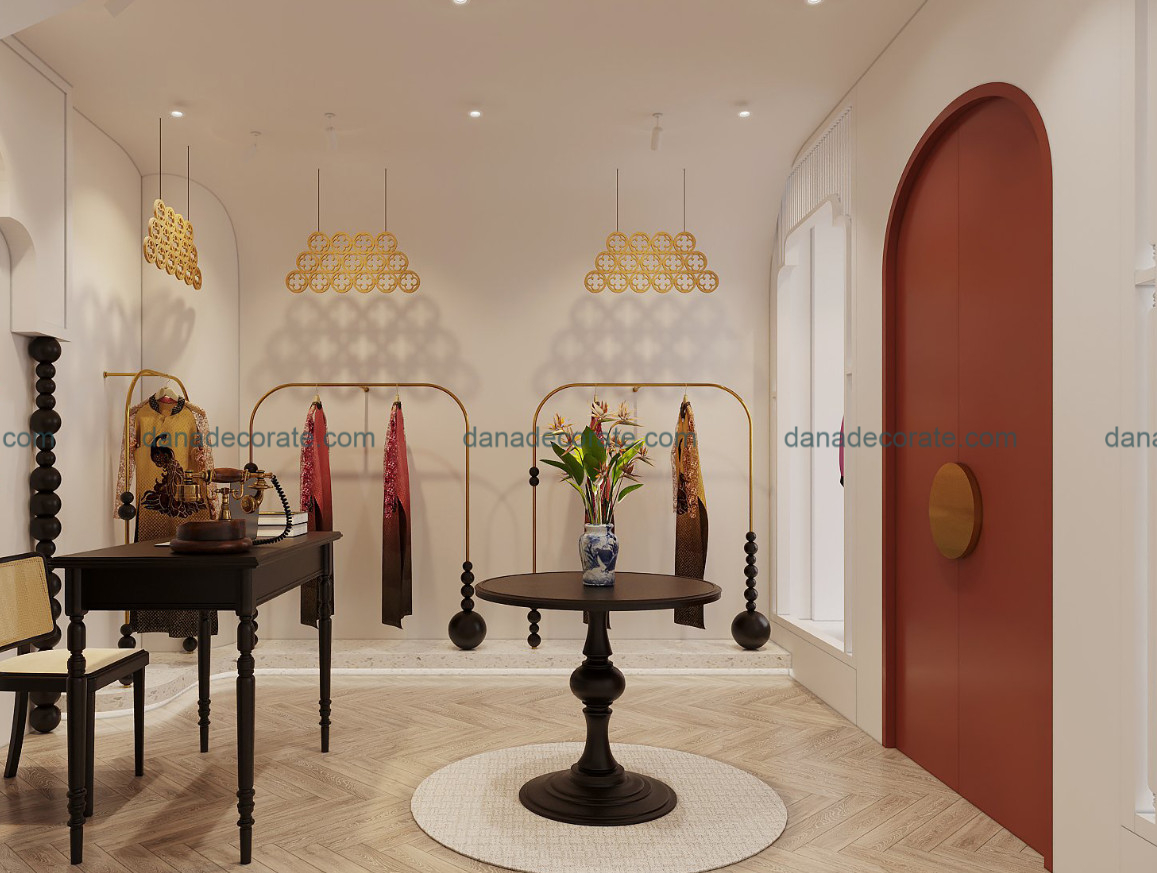 Thiết kế thi công nội thất shop áo dài truyền thống phong cách kết hợp hiện đại và tân cổ