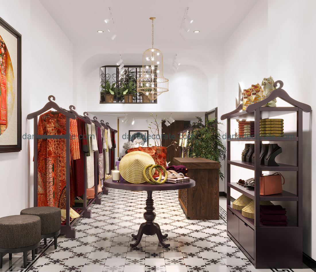 Thiết kế thi công nội thất shop áo dài truyền thống phong cách kết hợp hiện đại và tân cổ