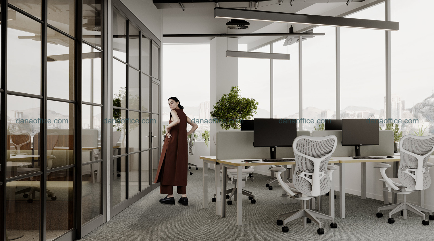 Văn phòng 50m2 bố trí khoa học phù hợp nhóm làm việc nhỏ.